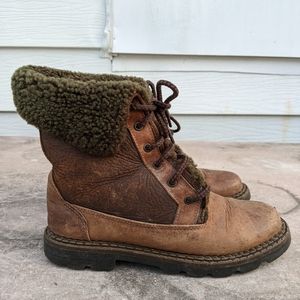 La Canadienne Brown Lace Up Hiking Boots Size (6) Roll Top